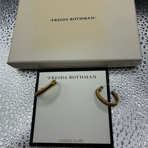 Freida Rothman 14kt Gold over Sterling Silver and Black Rhodium Hoop Earrings
